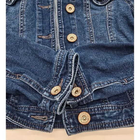 Justice Girls Denim Jacket With Rhinestone Studded Shoulders & Button Front Clos - Picture 5 of 8